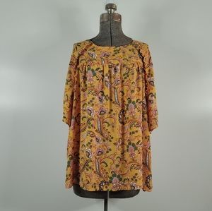 Zac + Rachel golden yellow flowy floral short sleeve peasant top